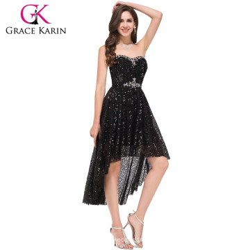Grace Karin nuevo modelo sin tirantes de alta baja cequis negro libre vestido de fiesta negro CL008915-1